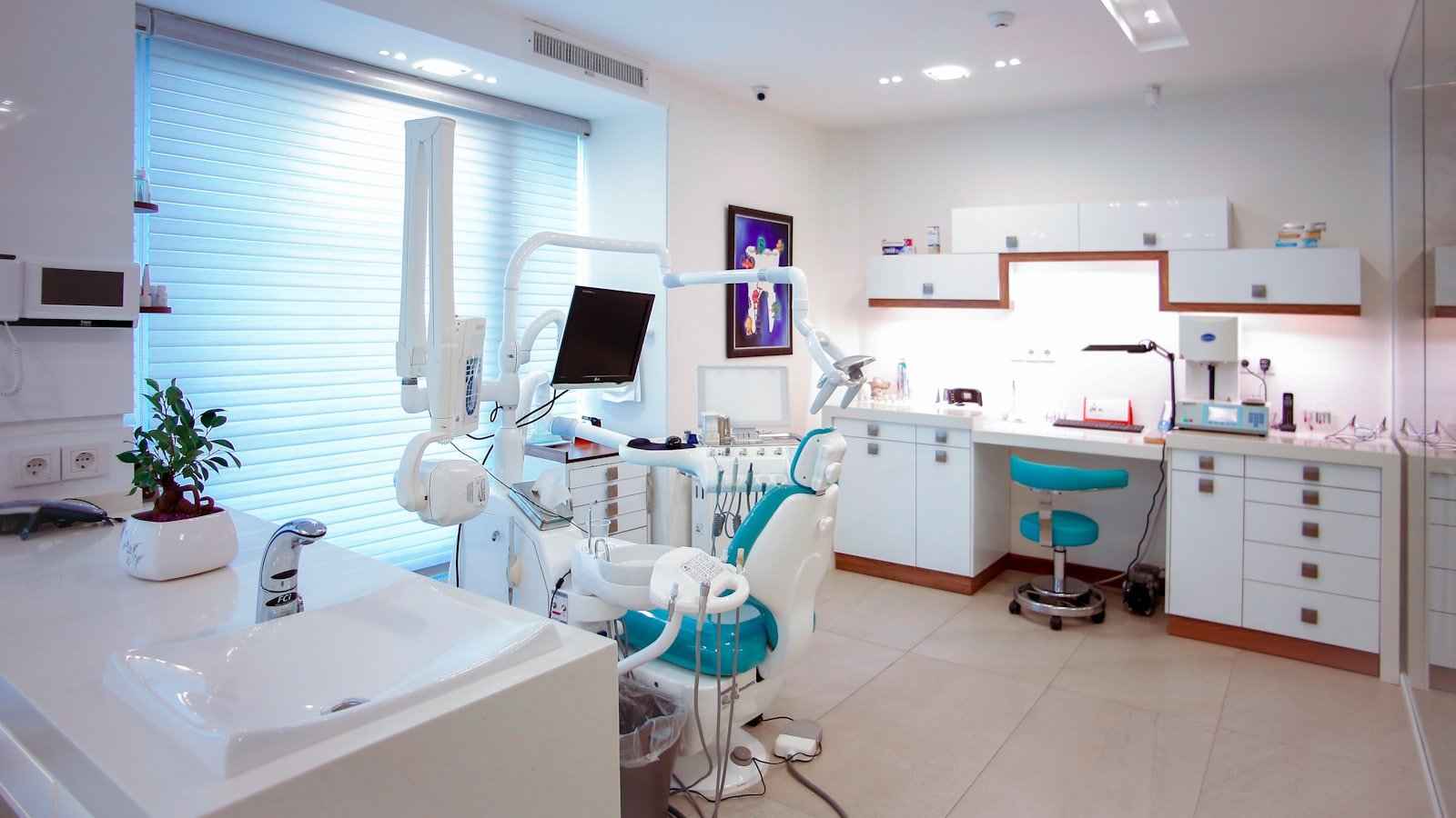 A dental office entrance and reception area