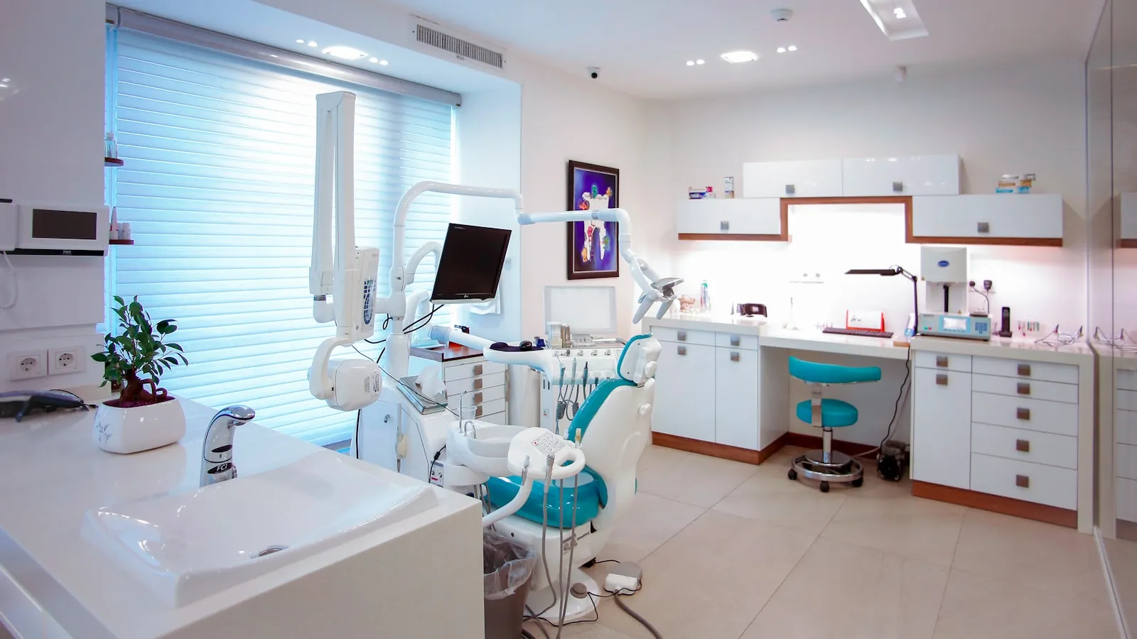 A dental office entrance and reception area
